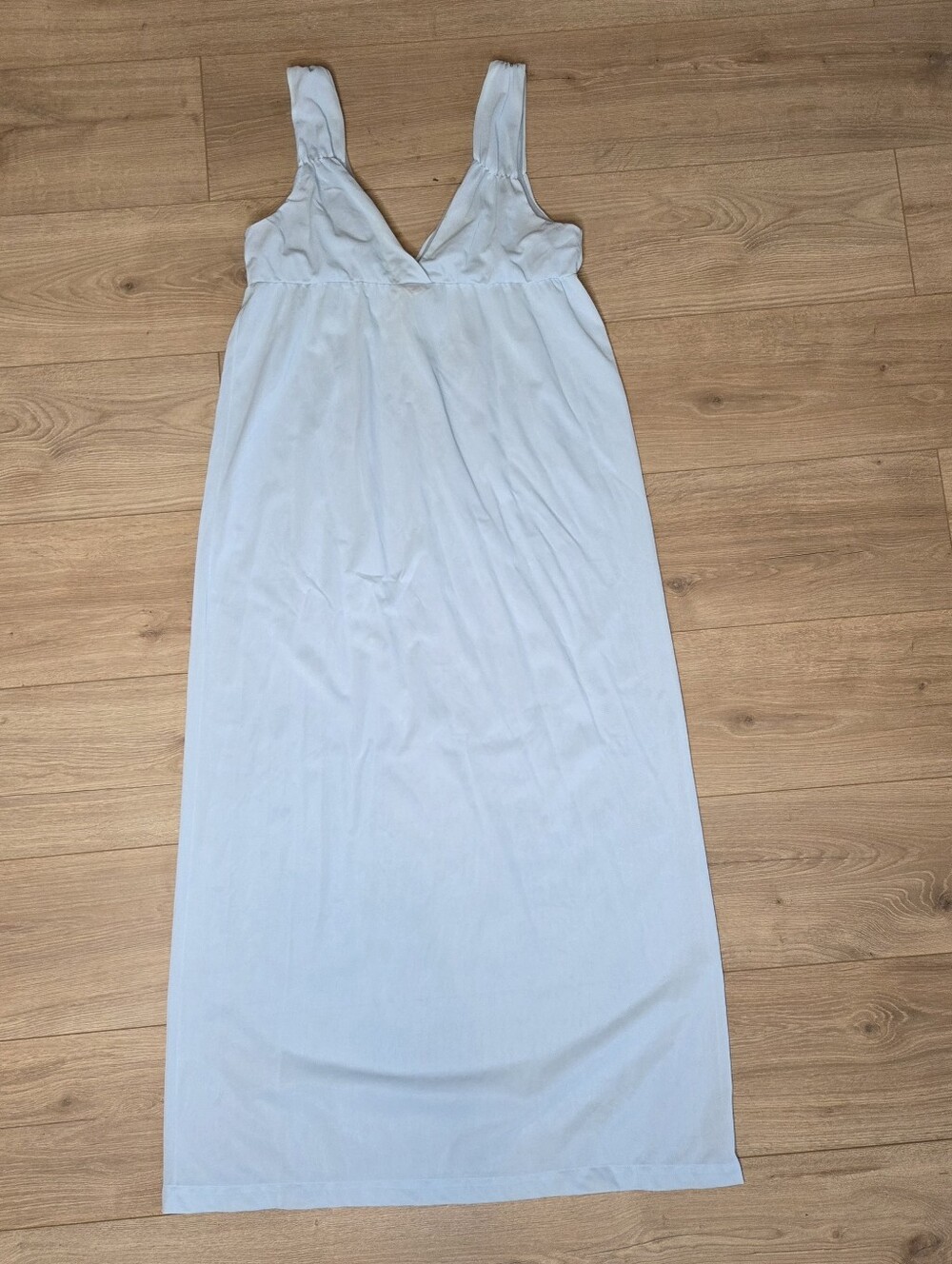 Vintage 70s Powder Baby Blue Nylon Hostess Gown Empire Waist Maxi Slip Dress Med - Picture 8 of 8